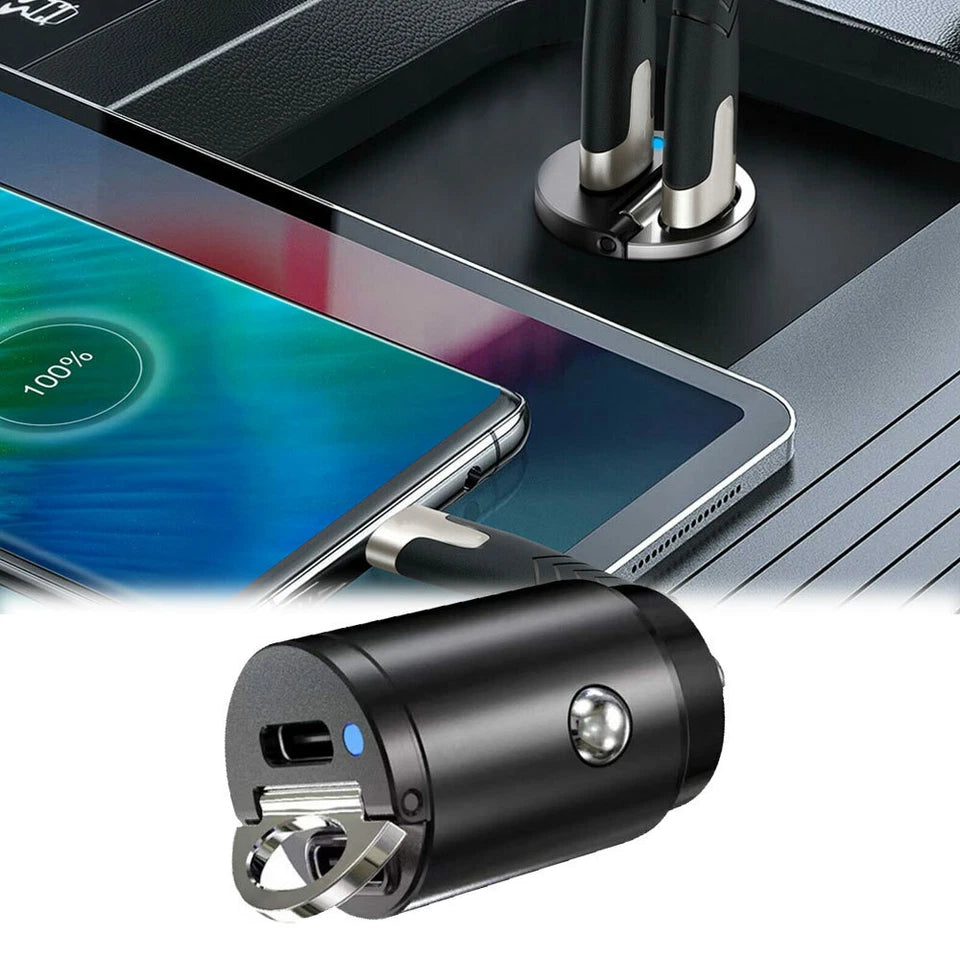 Mini Dual USB Type C PD Fast Phone Charger Adapter Parts Car Accessories Black